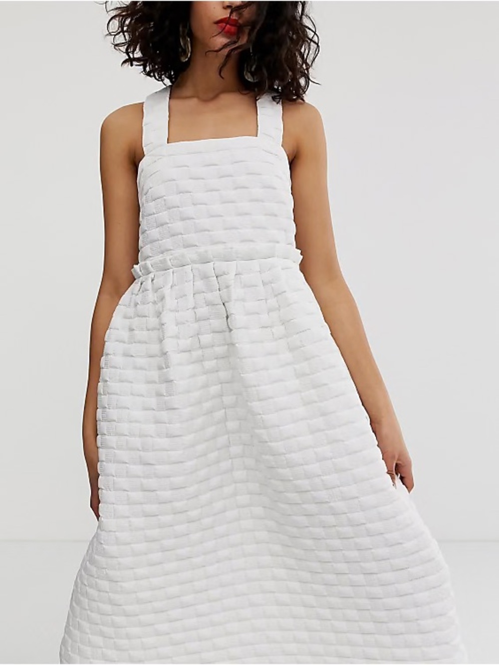 ASOS White woven square neck midi dress with a cross-over back - Picture 6 of 8
